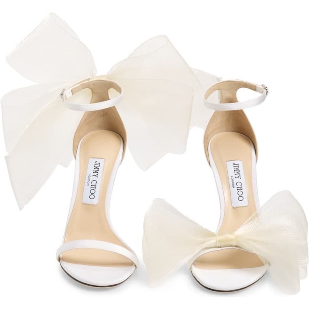 Jimmy Choo Aveline 100 Sandals w/Asymmetric Grosgrain Mesh Fascinator Bows NEW - Picture 2 of 16